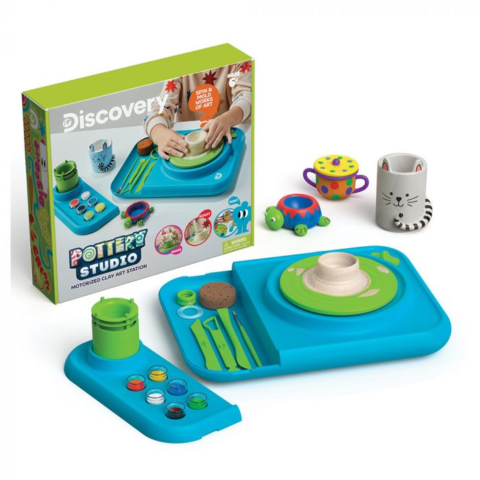 Discovery Kids Spin and Mold Pottery Studio STEM Toy Motorized Clay Art Station, Shape Sculpt Paint