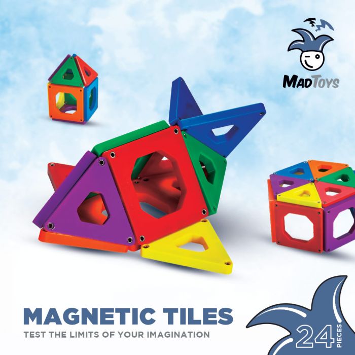 Mad Toys Magnetic Square and Traingle Shaped Tiles 24 Pieces Multicoloured Construction Set