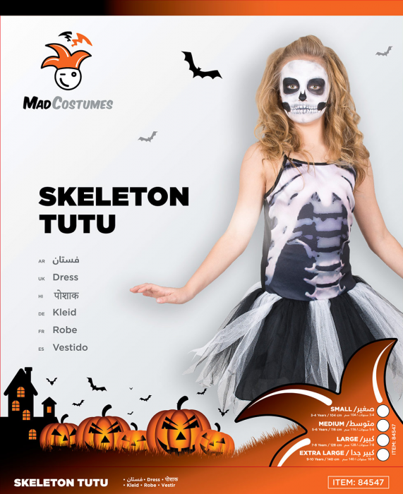 Mad Toys Skeleton Tutu Dress Kids Halloween Costume