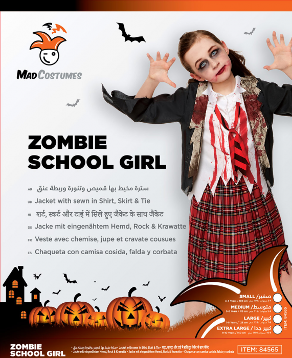 Mad Toys Zombie School Girl Red Kids Halloween Costume