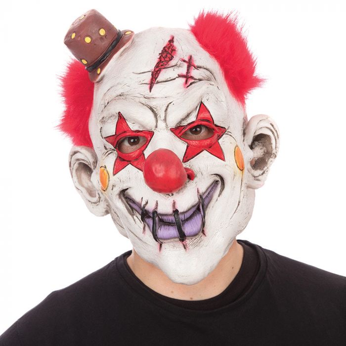 Top Hat Horror Clown with Hair Mask Halloween Accessory