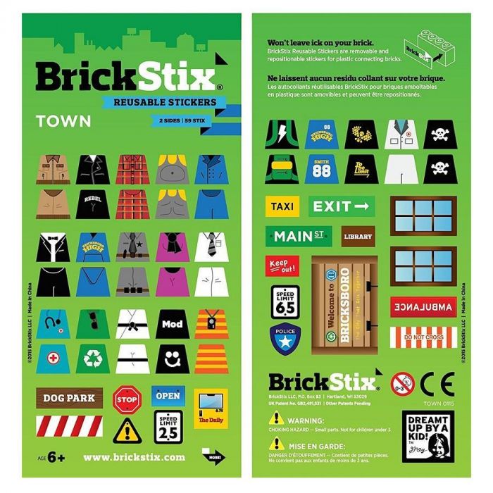 BrickStix Town Theme Resusable Stickers