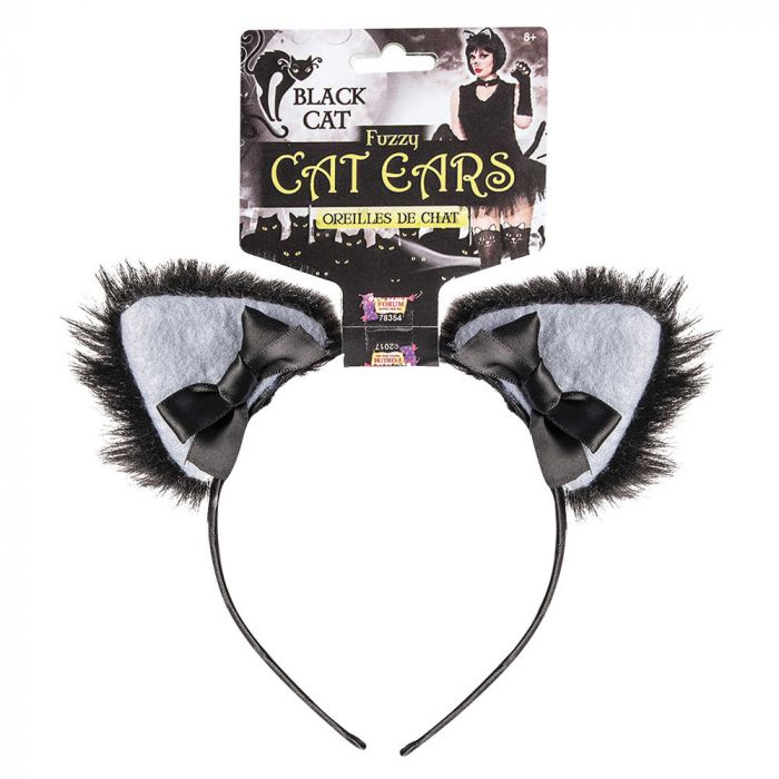 Black Cat Furry Ears Headband Halloween Accessory